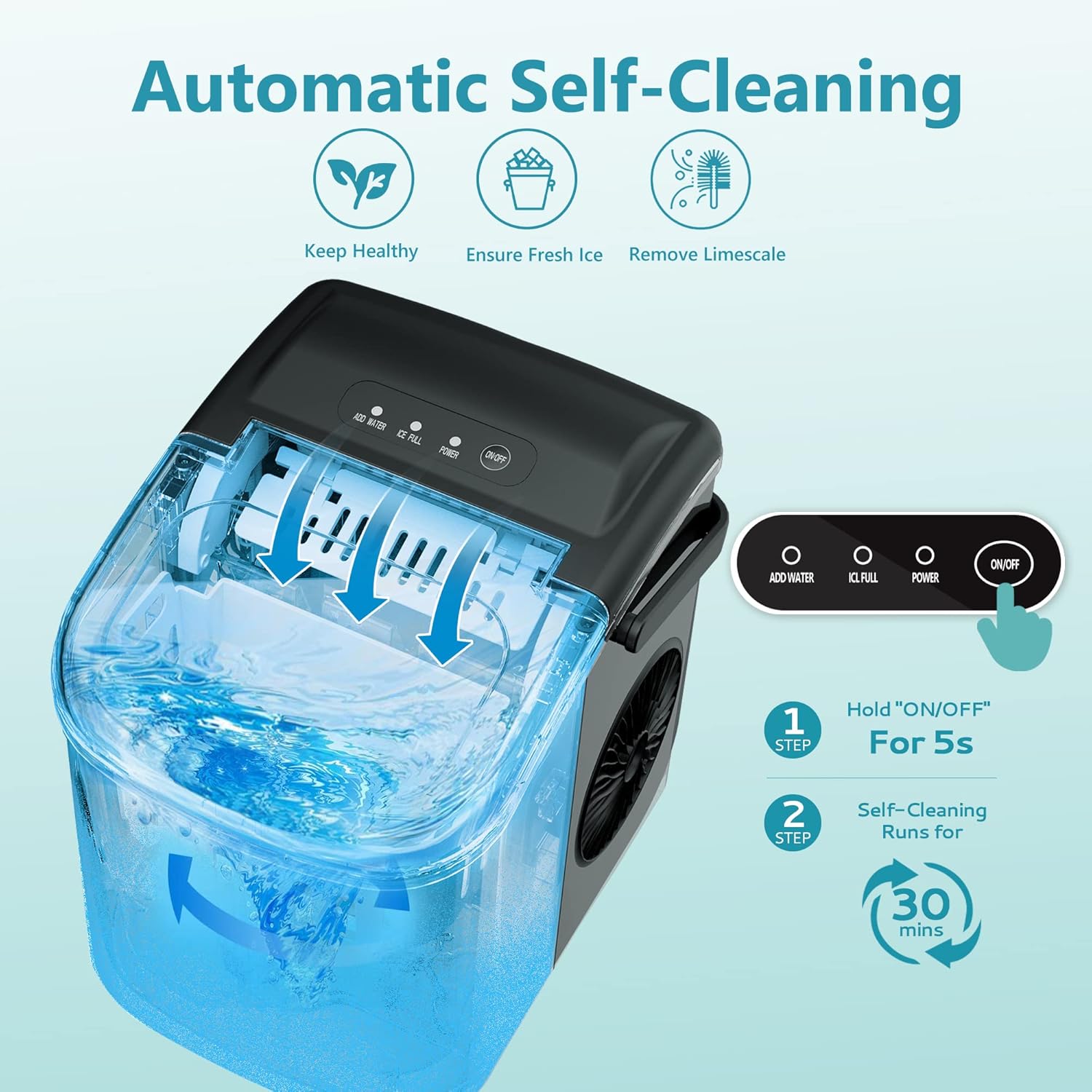Countertop Ice Maker Machine with Handle, 26lbs in 24Hrs, 9 Ice Cubes Ready in 6 Mins, Auto-Cleaning Portable Ice Maker with Basket and Scoop, for Home/Kitchen/Camping/RV.