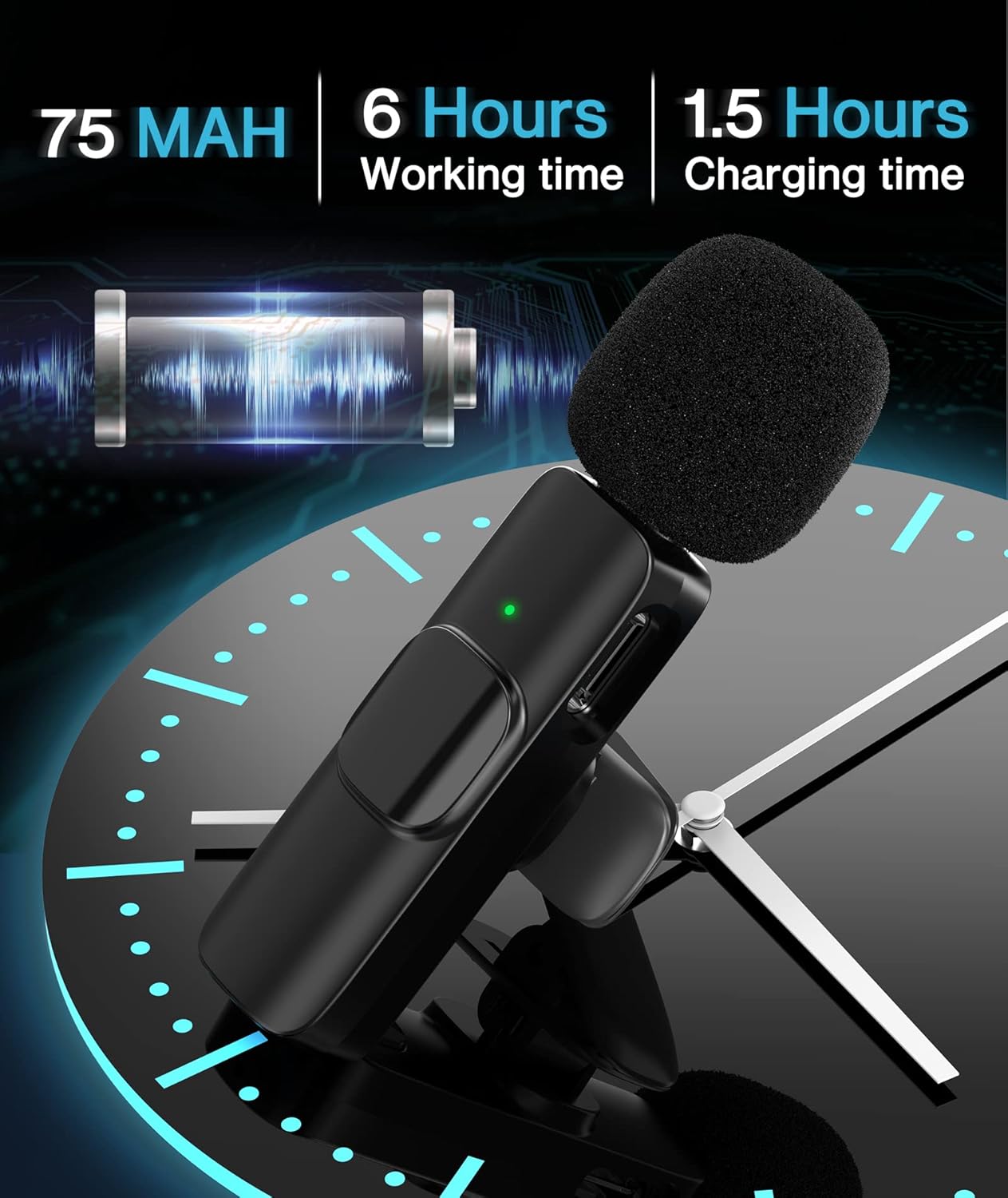 Wireless Lavalier Microphone for Android/iPhone/Computer/Laptop, Wireless Mic for iPhone15 with Noise Reduction Chip, Mini Microphone for Recording Podcast YouTube, TikTok(2 Pack)